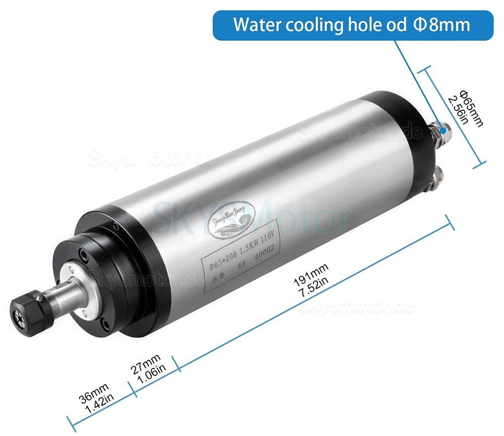 1,5kW 110V/220V Wassergek&uuml;hlter Spindelmotor Bausatz huajiang1.5 + H100-1.5C2/S2 mit Frequenzumrichter + Wasserpumpe + 13 ER20-Spannzangen + Halterung